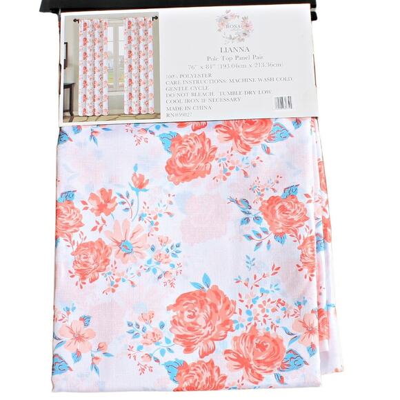 La Rosa Other - La Rosa Collection Vibrant Floral Curtain Panels 84" Pole Top
